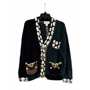 NWT Vintage Storybook Chenille Cardigan Sweater Turtle Theme Size Medium